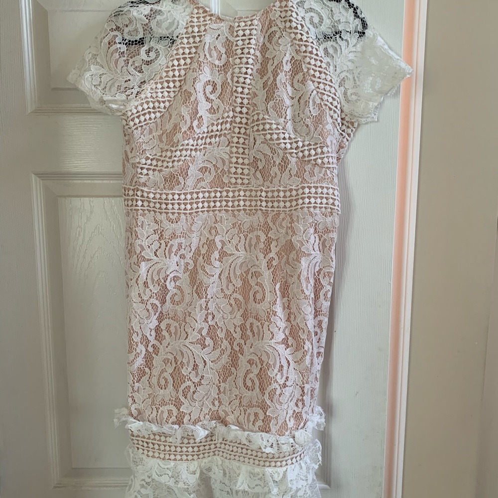 White dress beige underlay